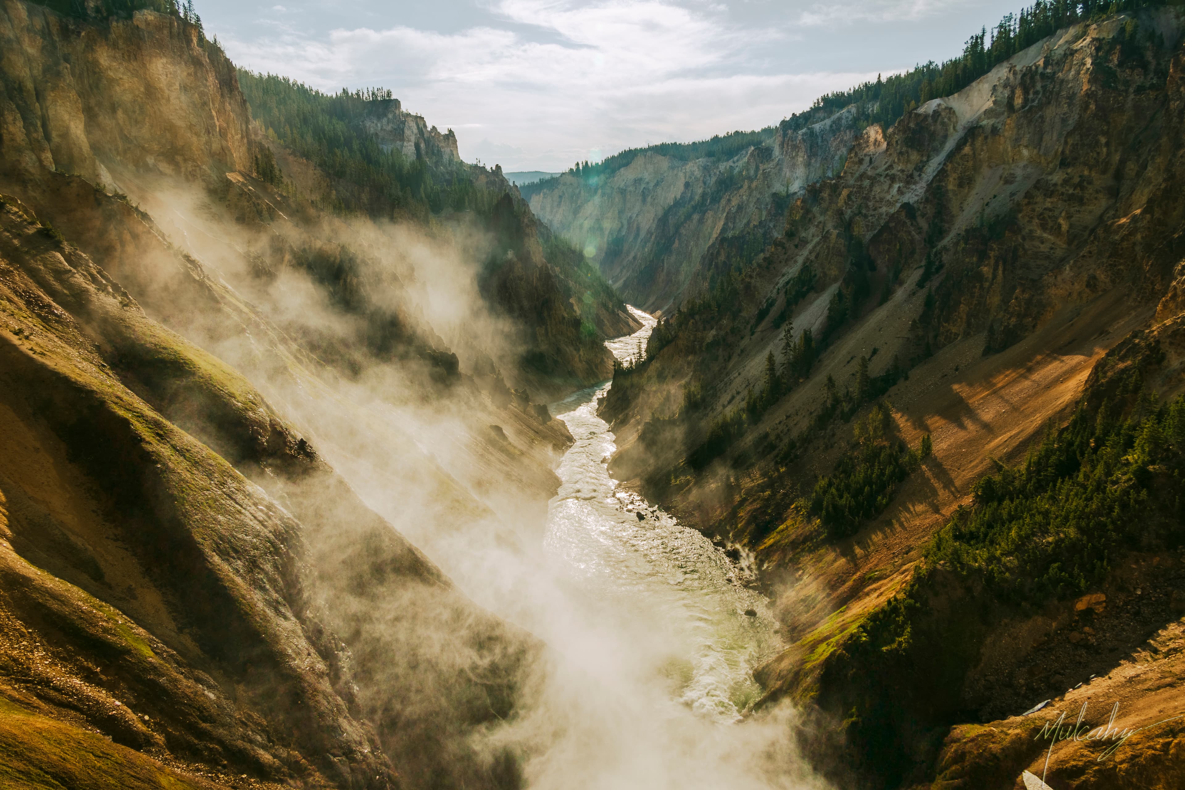 Misty river canyon with steam rising, Grand Canyon of the Yellowstone